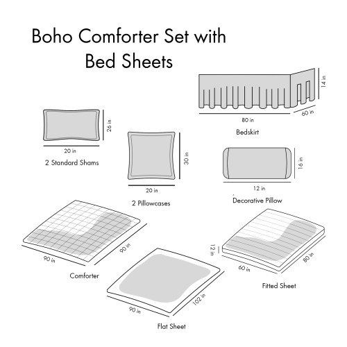 Queen Boho Comforter Set With Bed Sheets - 7
