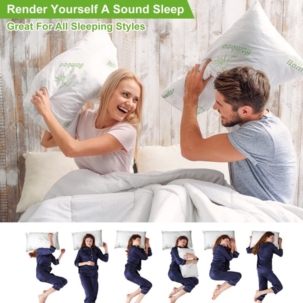 2Pcs Or 1Pcs Bamboo Memory Foam Pillow Hypoallergenic Bed Pillow For Head Neck Rest Sleeping Shredded Pillow Washable Cover Queen Size Pillow - 5